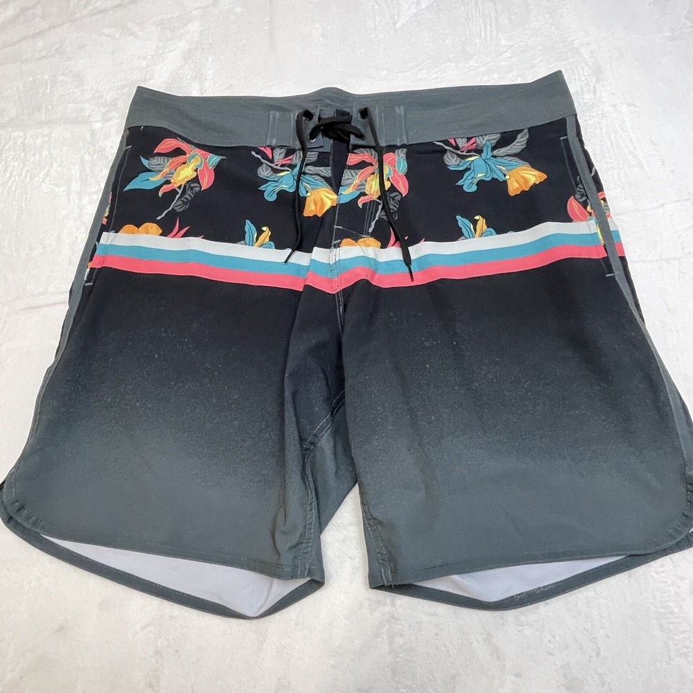 Burnside Board Shorts Mens Tagged 38 Black Floral Surf Swim Board Trunks‎ Beach